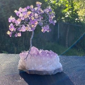 Handmade amethyst wire bonsai